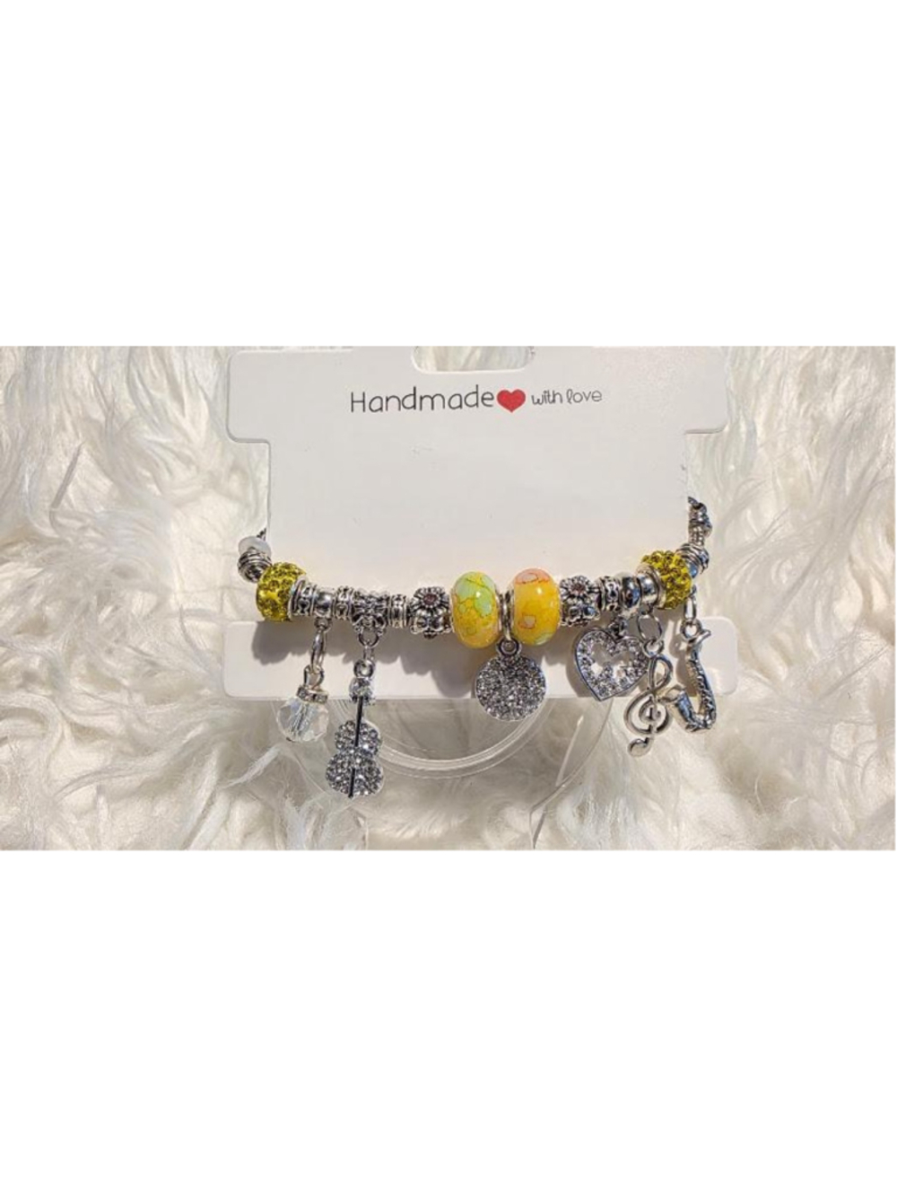 Handmade Charm Bracelet: Acrylic, Resin Beads, Metal Alloy Charms, Golden Snake